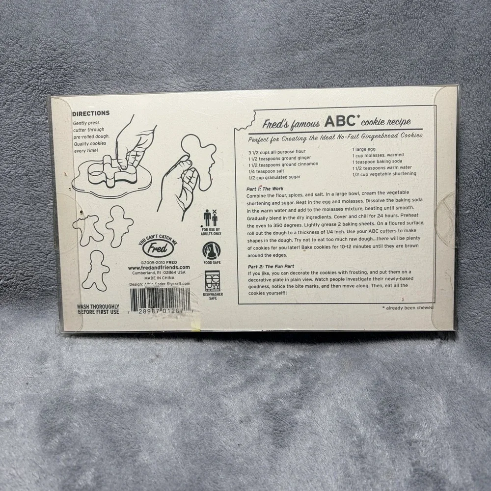 ABC Already Been Chewed Cookie Cutters by Fred and Friends Gingerbread Man- NEW